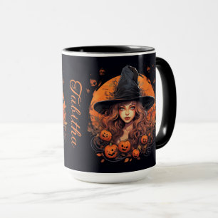 Niedliche Hexe mit Name Halloween Tasse