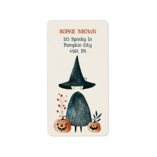 Niedliche Hexe mit Pumpkins Halloween-Rücksendeadr Adressaufkleber