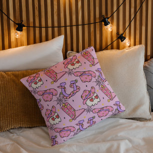 Niedliche Hexe Skull Pink Spooky Chic Halloween Kissen