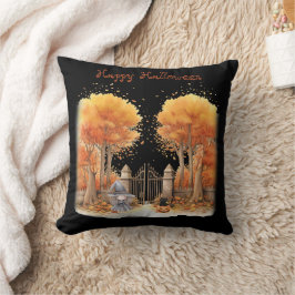 Niedliche Hexe und Katze Außentor Halloween Kissen