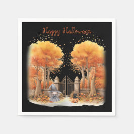 Niedliche Hexe und Katze Außentor Halloween Serviette