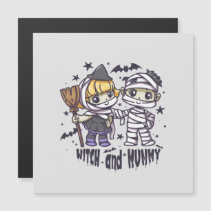Niedliche Hexe und Mummy Magnetkarte