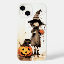 Niedliche Hexe und Schwarze Katze Halloween