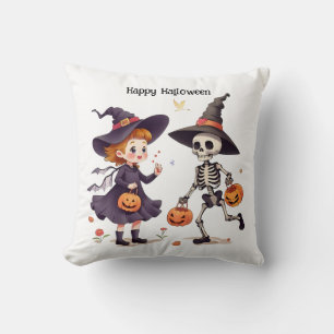 Niedliche Hexe und Skeleton Kids Halloween Kissen