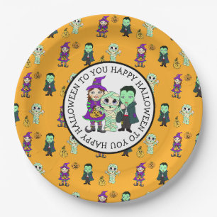 Niedliche Hexe, Vampire und Mummy-Halloween-Party Pappteller