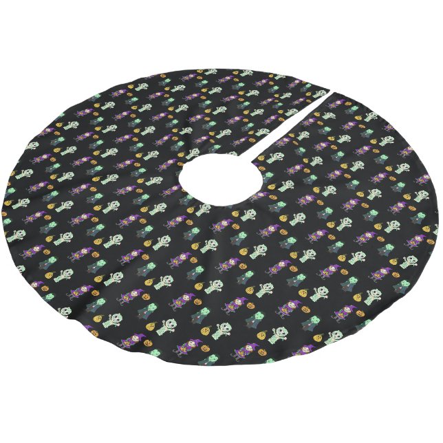 Niedliche Hexe, Vampire und Mummy-Halloween-Party Polyester Weihnachtsbaumdecke (Schrägansicht)