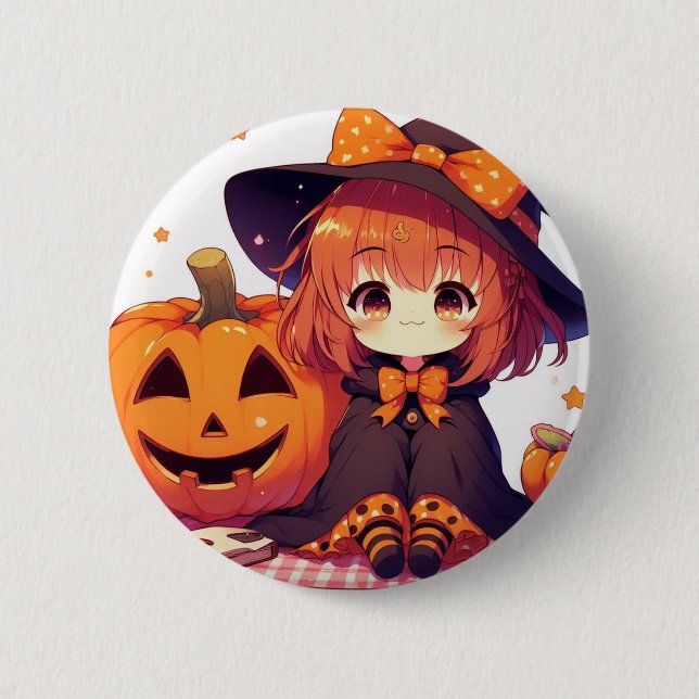 Niedliche Hexe zu Halloween Button (Vorderseite)
