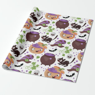 Niedliche Hexen brechen Halloween-Muster Geschenkpapier