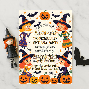 Niedliche Hexen & Kürbispflaster Halloween Einladung