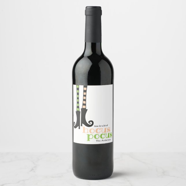 Niedliche Hexen-Strumpf Stiefel Hocus Pocus Hallow Weinetikett (Vorderseite)