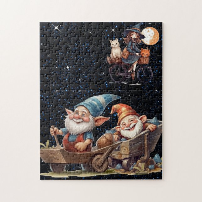 Niedliche Hexen und glückliche Gnome in der Sterne (Vertikal)