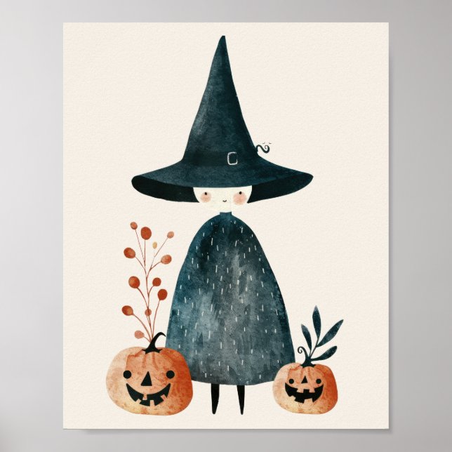Niedliche Hexen- und Jack-o-Laternen Halloween-Kin Poster (Vorne)