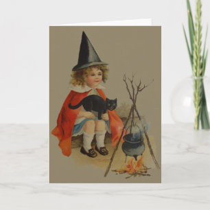 Niedliche Hexenkatze Cauldron Feuer Karte