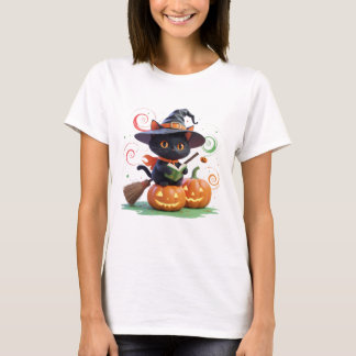 Niedliche Hexenkatze - Halloween-Zauberkunstwerk T-Shirt