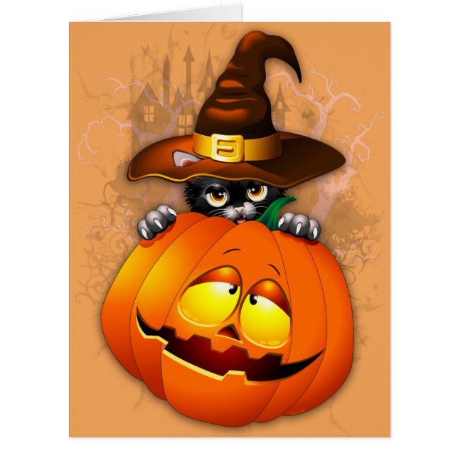 Niedliche Hexenkatze und KürbisHalloween-Freunde (Vorderseite)