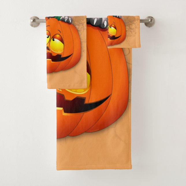 Niedliche Hexenkatze und KürbisHalloween-Freunde Badhandtuch Set (Insitu)