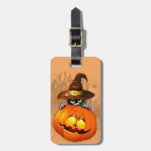 Niedliche Hexenkatze und KürbisHalloween-Freunde Gepäckanhänger