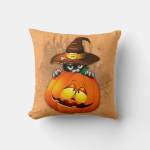 Niedliche Hexenkatze und KürbisHalloween-Freunde Kissen