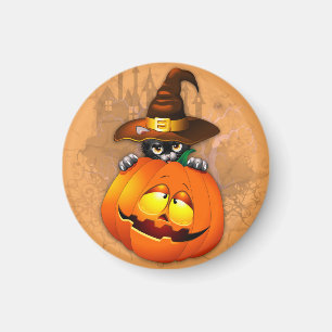 Niedliche Hexenkatze und KürbisHalloween-Freunde Magnet