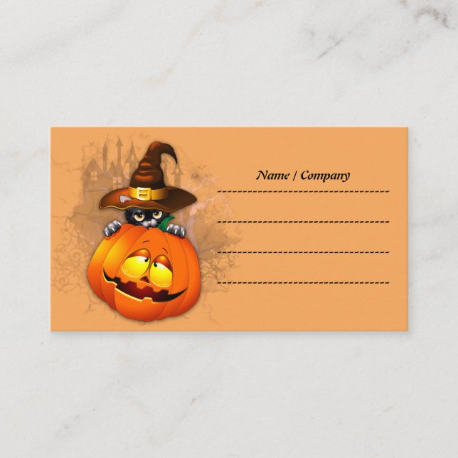 Niedliche Hexenkatze und KürbisHalloween-Freunde Visitenkarte (Vorderseite)