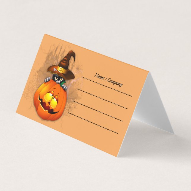 Niedliche Hexenkatze und KürbisHalloween-Freunde Visitenkarten (Vorderseite)
