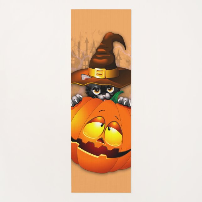 Niedliche Hexenkatze und KürbisHalloween-Freunde Yogamatte (Vorderseite)