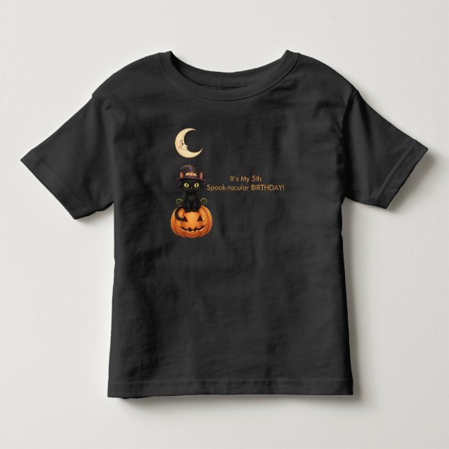 Niedliche Hexenkatze und Pumpkin Geburtstag Kleinkind T-shirt (Vorderseite)