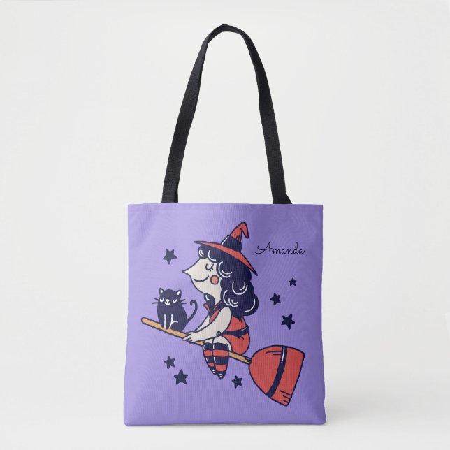 Niedliche Hexenkessel Halloween-individuelle Name Tasche (Vorderseite)