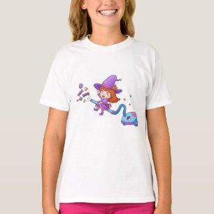 Niedliche Hexenmädchen auf Vakuum Reiniger Sonnenf T-Shirt