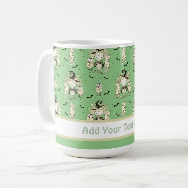 Niedliche Hexenmädchen mit Fledermäusen Kaffeetasse (Vorderseite Links)