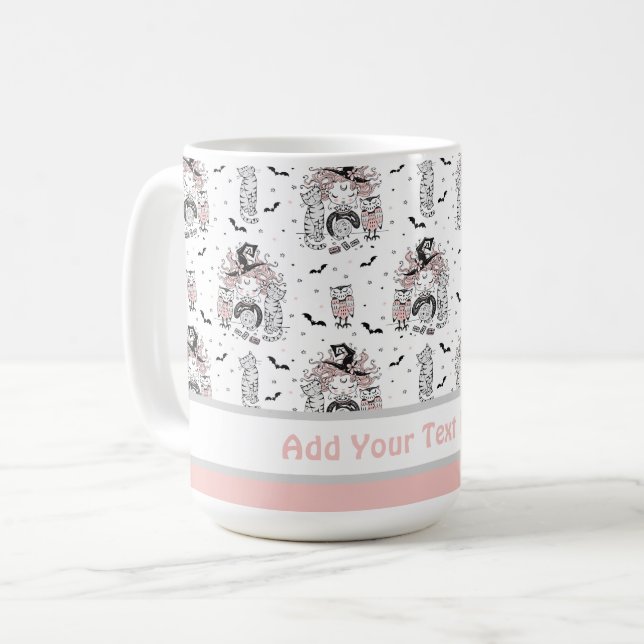 Niedliche Hexenmädchen mit Fledermäusen Kaffeetasse (Vorderseite Links)