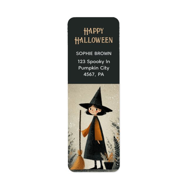 Niedliche Hexenweih-Halloween-Rücksendeadresse (Vorne)