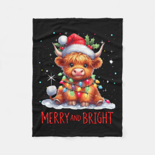 Niedliche Highland Baby Kuh Weihnachtsleuchten Mer Fleecedecke