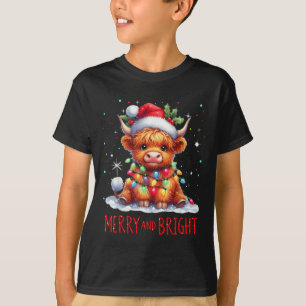 Niedliche Highland Baby Kuh Weihnachtsleuchten Mer T-Shirt