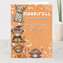 Niedliche Highland Cows Moodifull Halloween Geburt Karte