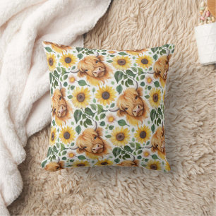 Niedliche Highland Cows & Yellow Sunflower Blume Kissen