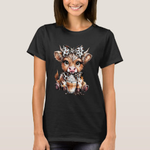Niedliche Highland-Kuh Kaffee-Süchtiger Lustiger T T-Shirt