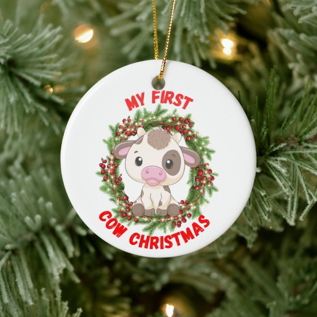Niedliche Highlander Cow meine ersten frohen Weihn Keramik Ornament (Baum)