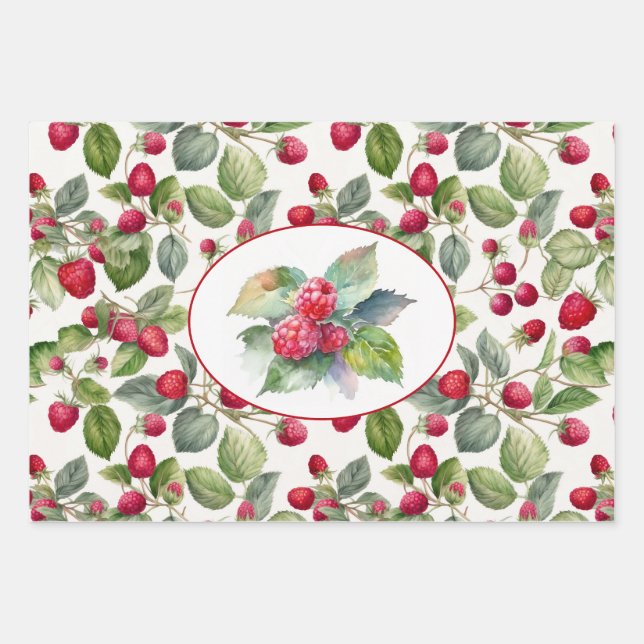Niedliche Himbeeren Wasserfarbe Geschenkpapier Set (Vorderseite)