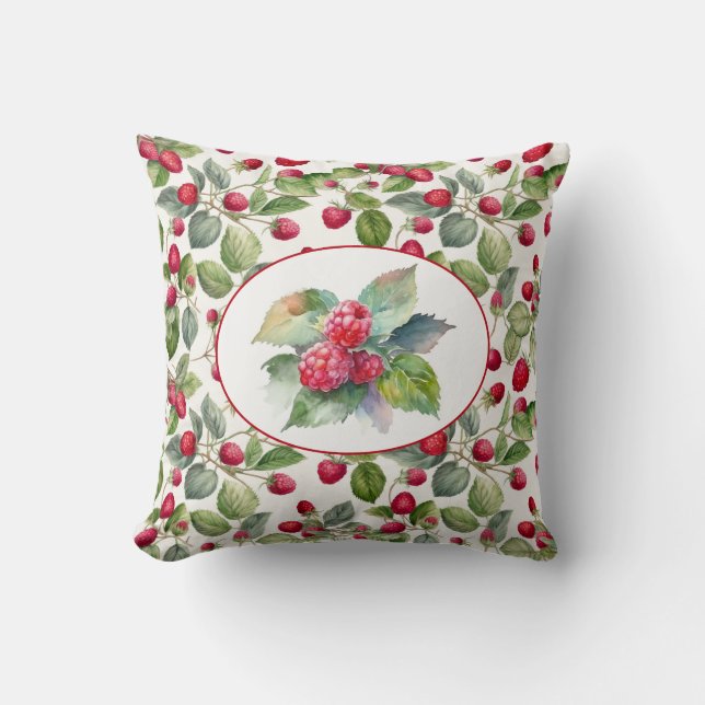 Niedliche Himbeeren Wasserfarbe Kissen (Vorderseite)