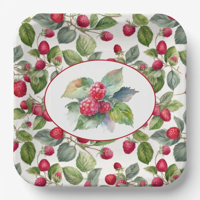 Niedliche Himbeeren Wasserfarbe Pappteller (Vorderseite)