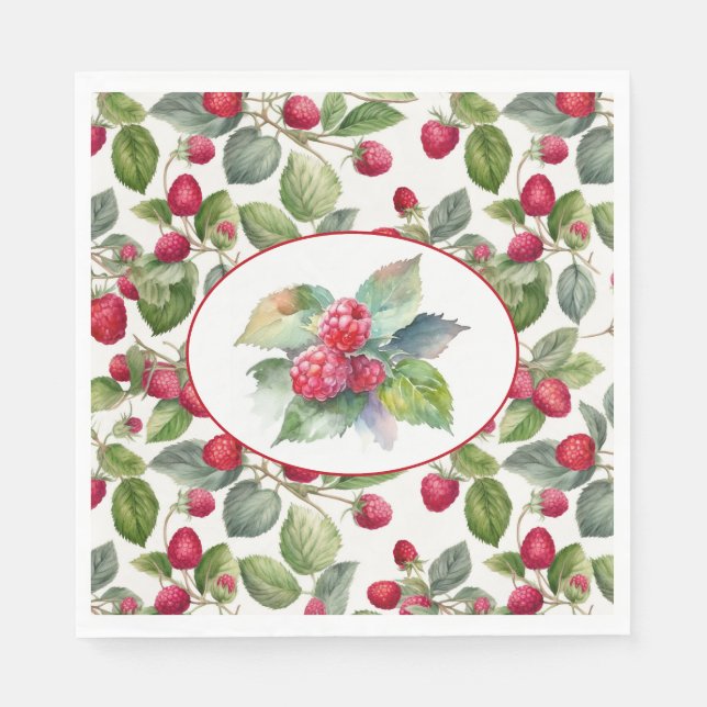 Niedliche Himbeeren Wasserfarbe Serviette (Vorderseite)