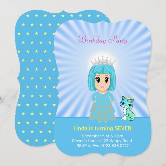 Niedliche Himmlische Prinzessin mit Kitty Cat 7. G Einladung (Vorne/Hinten)