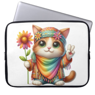 NIEDLICHE HIPPIE-KATZE MIT SONNENBLUME LAPTOPSCHUTZHÜLLE