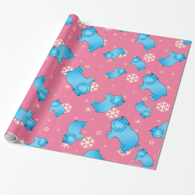 Niedliche Hippie-Weihnachten Rosa Schneeflocken Geschenkpapier (Ungerollt)