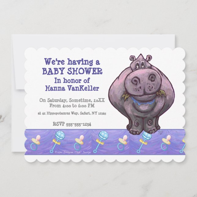 Niedliche Hippo Baby Dusche Einladung (Vorderseite)
