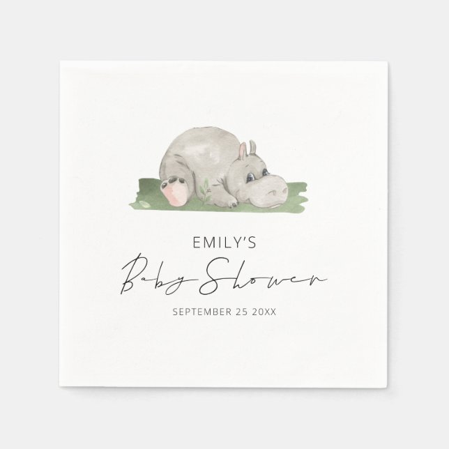 Niedliche Hippo Babydusche Napkins Serviette (Vorderseite)