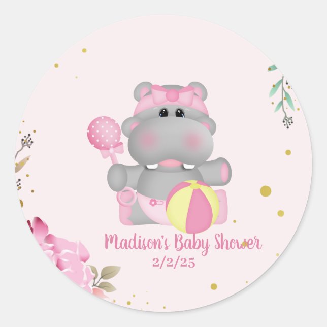 Niedliche Hippo-Babydusche Runder Aufkleber (Vorderseite)