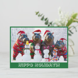 Niedliche Hippo-Familie in Pajamas Personalisiert Feiertagskarte