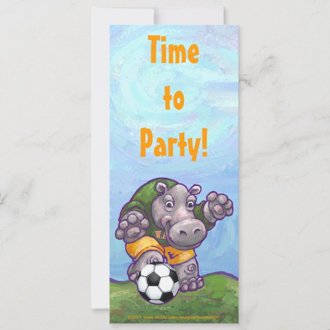 Niedliche Hippo-Fußball-Party Einladung (Vorderseite)